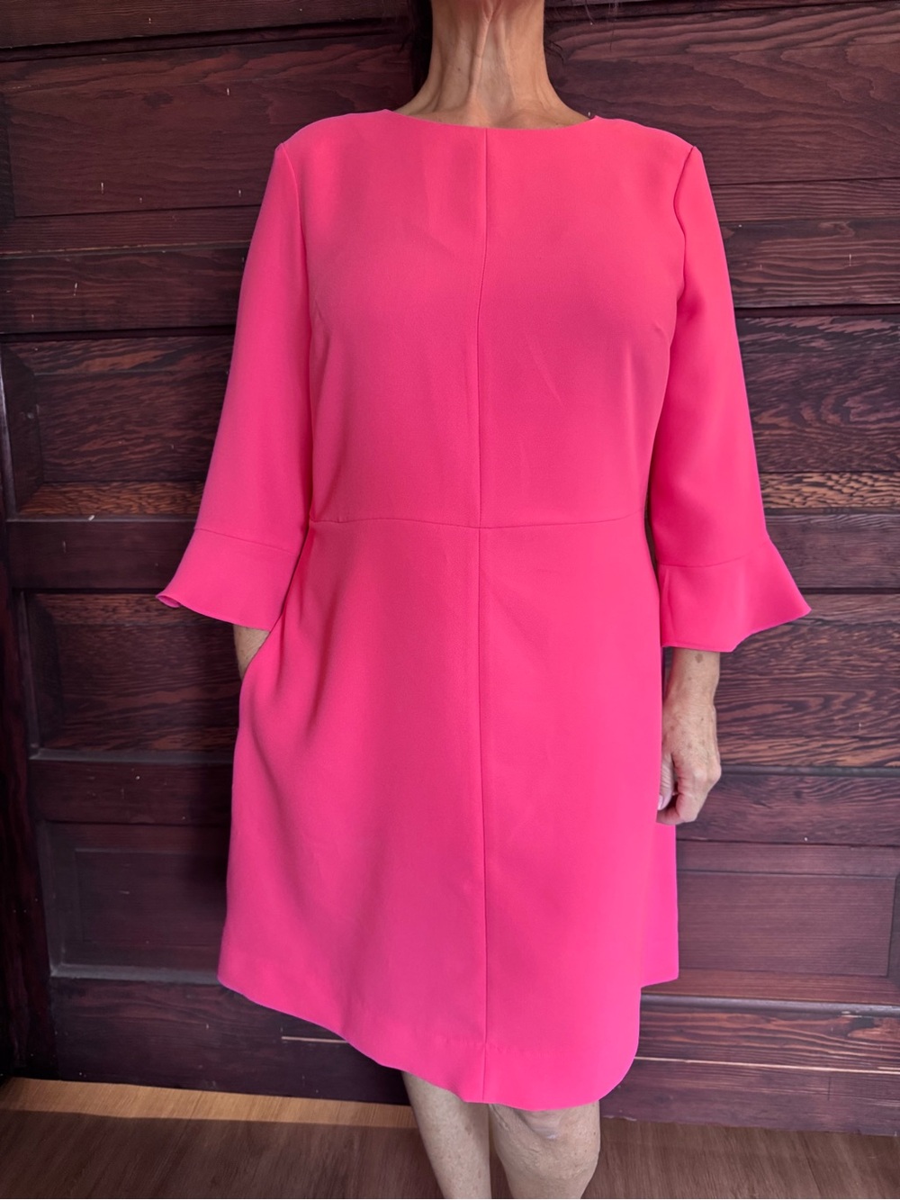 Banana Republic Hot Pink Midi Shift Dress with Ruffle Sleeves